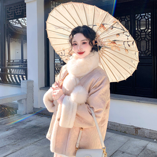 麓津自制 粉色两面穿毛毛外套保暖亮片重工半身女裙子 樱花雪