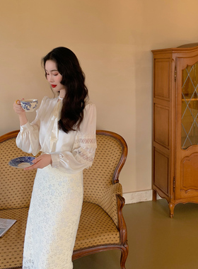 麓津自制《美酒月光杯》黑白衬衫微光质感绒绒黑白半裙显瘦保暖