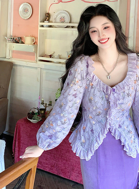 麓津自制《鸢尾呢喃》优雅紫色针织衫时髦丝绒半身裙子秋冬季少女