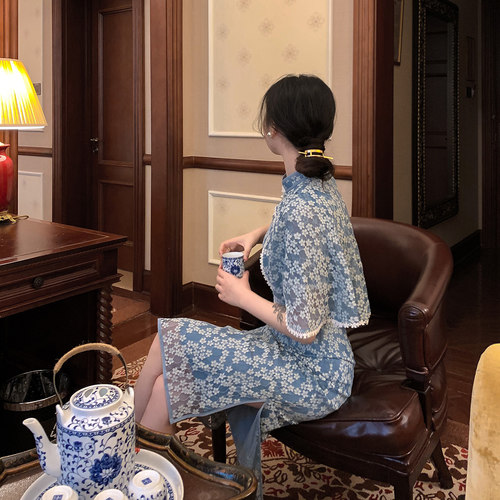 麓津自制《青黛》复古新款少女披肩改良旗袍连衣裙子蕾丝两件套 - 封面