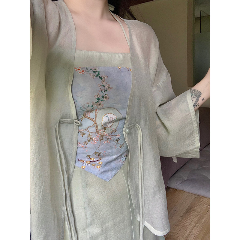 LUJIN의 홈메이드 LUSHAN YUNWU 여성용 새로운 중국 스타일 민족 스타일 복고풍 디자인 앤티크 스커트 가디건 3피스 세트