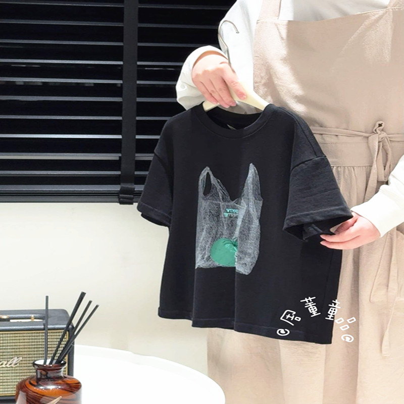 韩国童装男女童潮牌袋子蔬菜短袖T恤2025夏装新儿童青少年装亲子