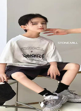 潮牌shangyi两色工艺T恤短袖男女童2026夏大童气质高街洋气亲子韩