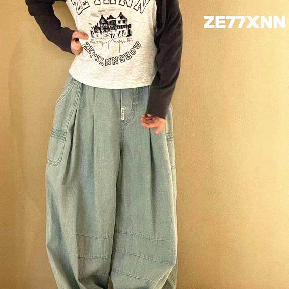 韩国童装拼色T慵懒风牛仔裤男女童儿童026春大童字母打底衫软糯裤