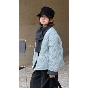 韩版菱形格外套两色冬装2026新款学生校园棉服男女大童少年亲子潮