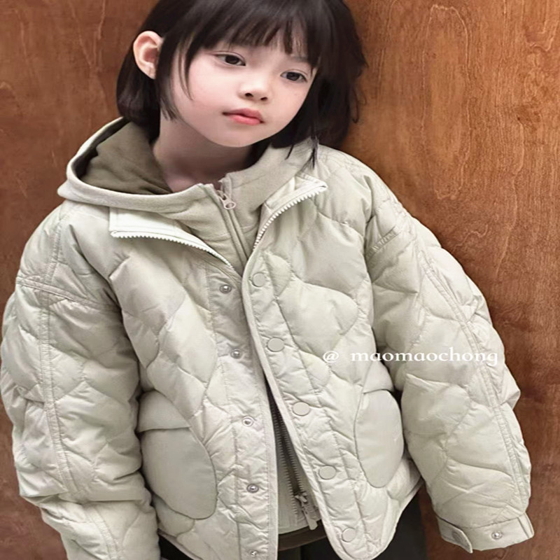 潮牌UJ家假两件轻便羽绒外套男女童2025冬装新款儿童大童校服神器