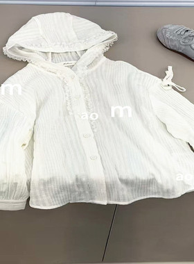 潮牌蕾丝边袖子蝴蝶结衬衫连帽女童2026春夏新大童薄款防晒衣外套