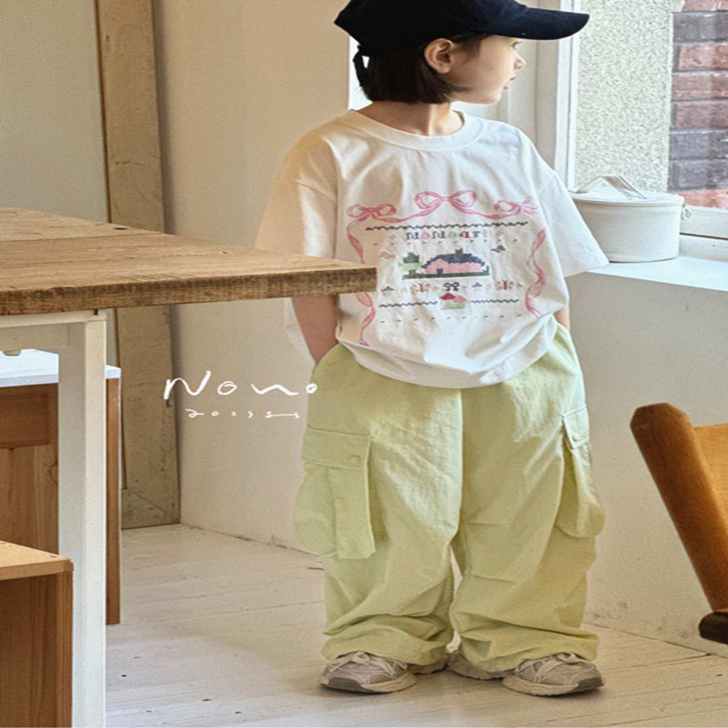 韩国童装女童刺绣蝴蝶结印花短袖套装