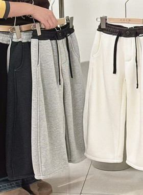 拼腰四色福利款一体绒针织卫裤潮牌男女童2025冬新大童青少年亲子