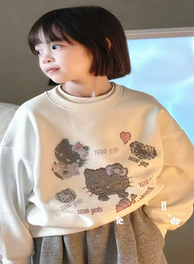 TD一体绒烫钻数码印花卫衣女童2025冬装儿童大童可爱质感套头衫韩