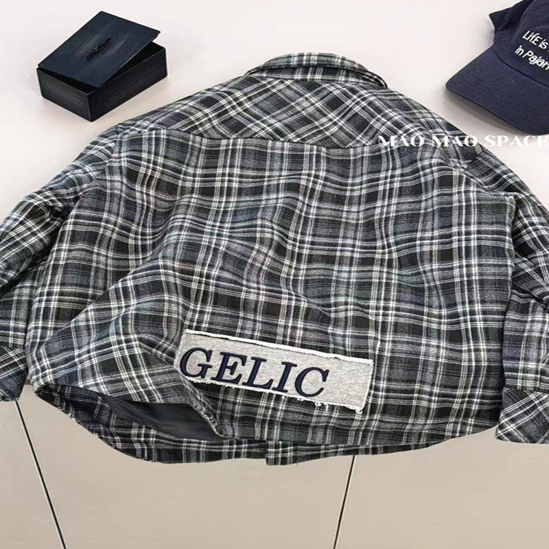 潮牌轻薄羽绒格子衬衫男女童2025冬新款大童巨有范洋气可打底外套