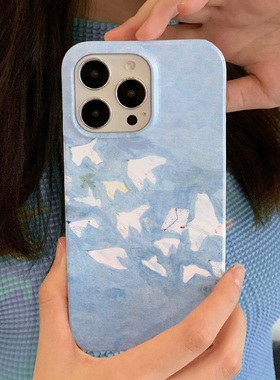 艺术蓝色飞鸽适用苹果16手机壳vivoS19华为P70mate70小米14Ultra /15promax新款oppofindx8荣耀300软vivox200
