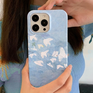 艺术蓝色飞鸽适用苹果16手机壳vivoS19华为P70mate70小米14Ultra /15promax新款oppofindx8荣耀300软vivox200