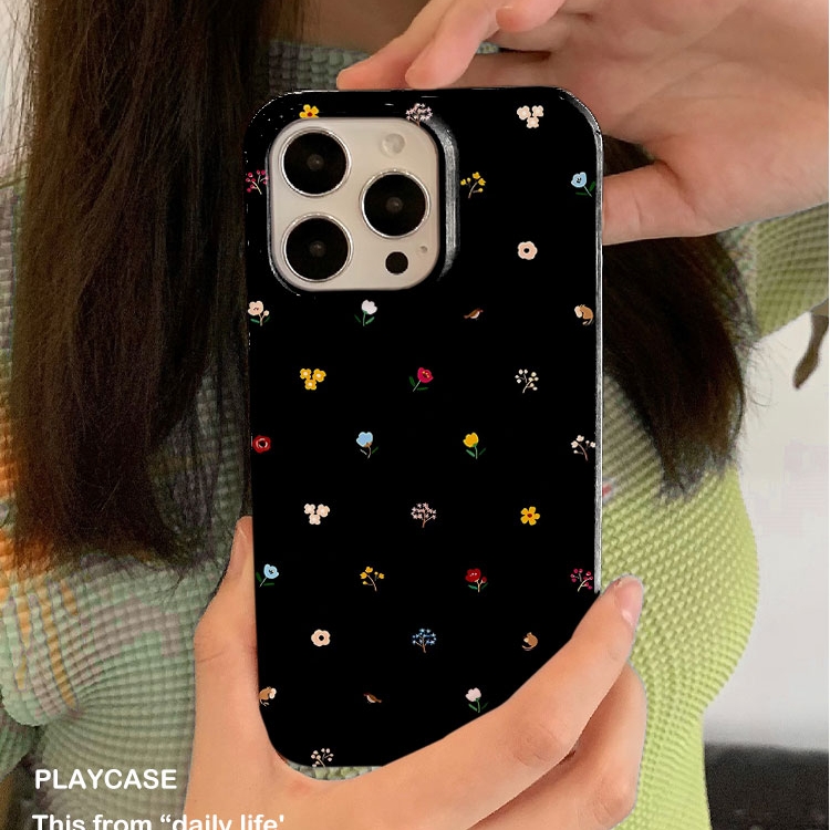 黑色碎花适用iPhone16promax苹果14小米15新款mate70华为p70nova13荣耀200手机壳opporeno14软壳vivox100菲林
