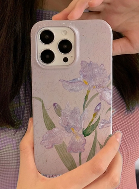 新中式鸢尾花~适用Pura70pro华为mate60/50/40/30pro手机壳p60新款国风艺术nova12/11/10菲林壳p50p40荣耀100