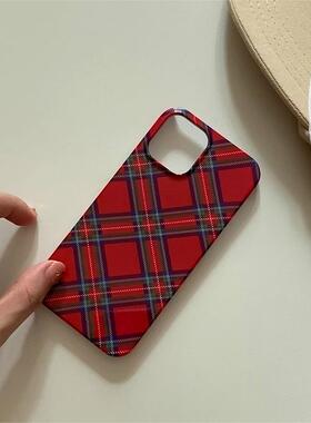 美式红色格纹适用iPhone15promax苹果13华为p50/mate60小米14/13/11/9荣耀70/80小众vivoS16手机壳opporeno10