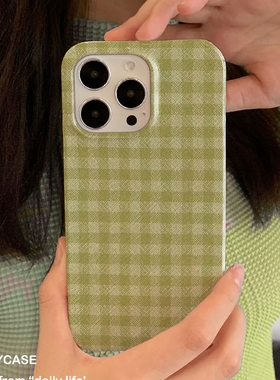 适用iPhone16promax苹果17小米17pro新款mate80华为p70荣耀200菲林nova15手机壳vivox300绿色格纹~oppofindx9