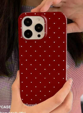 适用iPhone16promax苹果17小米17pro新款mate80华为p70荣耀200菲林nova15手机壳vivox300红色波点~oppofindx9