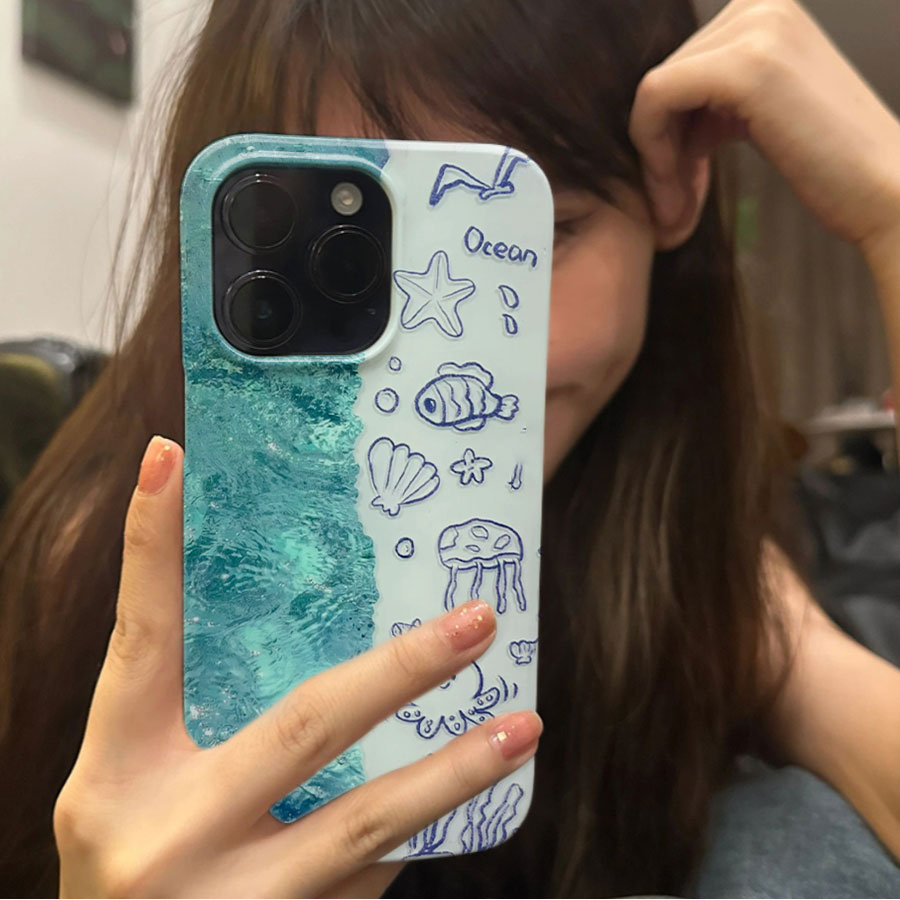 夏日海浪适用iPhone13苹果15Promax小米14/13拼接vivos18情侣手机壳11动物oppo华为Pura70Ultra硬壳mate60Pro