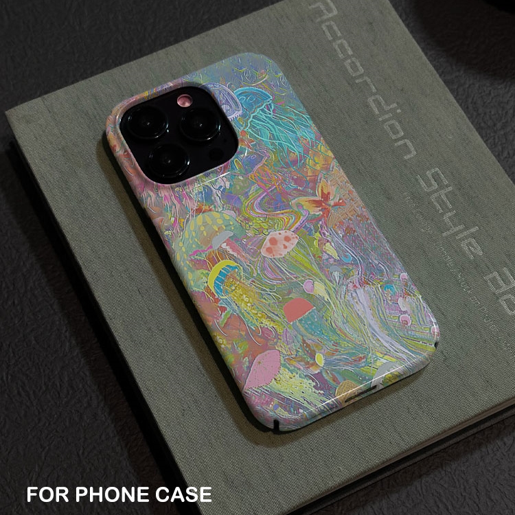 艺术水母~适用iPhone14Promax苹果12华为nova10卡通11小米14荣耀70情侣手机壳vivox80红米k70菲林华为p70防摔