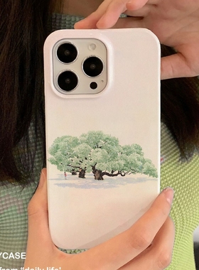 适用iPhone16promax苹果17小米17pro新款mate80华为p70荣耀200菲林nova13手机壳vivox300绿色小树~oppofindx9