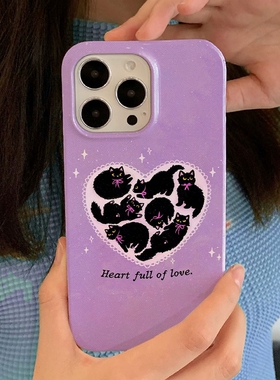 适用iPhone16promax苹果17小米17pro新款mate80华为p70荣耀200菲林nova15手机壳vivox300紫色黑猫~oppofindx9