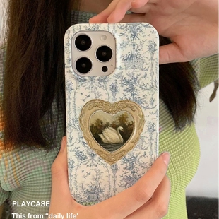 14pro菲林壳华为p80 复古爱心天鹅适用oppoReno14 16软壳小米17 X6硬壳苹果17 mate70手机壳 13手机壳FindX8