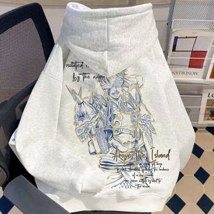 终末的女武神嬴政印花连帽加绒卫衣男女秋冬爆款宽松学生百搭外套