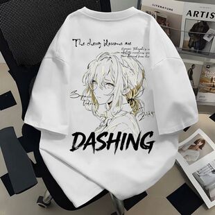 永恒花园薇尔莉特印花短袖 青少年圆领宽松纯棉上衣潮 T恤男女同款