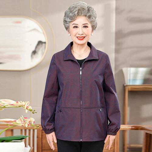 奶奶春装风衣外套中老年女夹克