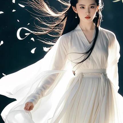 刘亦菲小龙女古装同款白色仙气汉服女魏晋风仙气古典舞蹈服装超仙