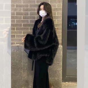 黑色狐狸毛托卡皮草外套女冬季新款加厚水貂绒年轻款毛毛大衣