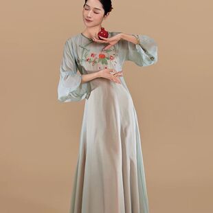 新品诗意同款古典风旗袍舞蹈服榴火少女古典舞旗袍改良款重工刺绣