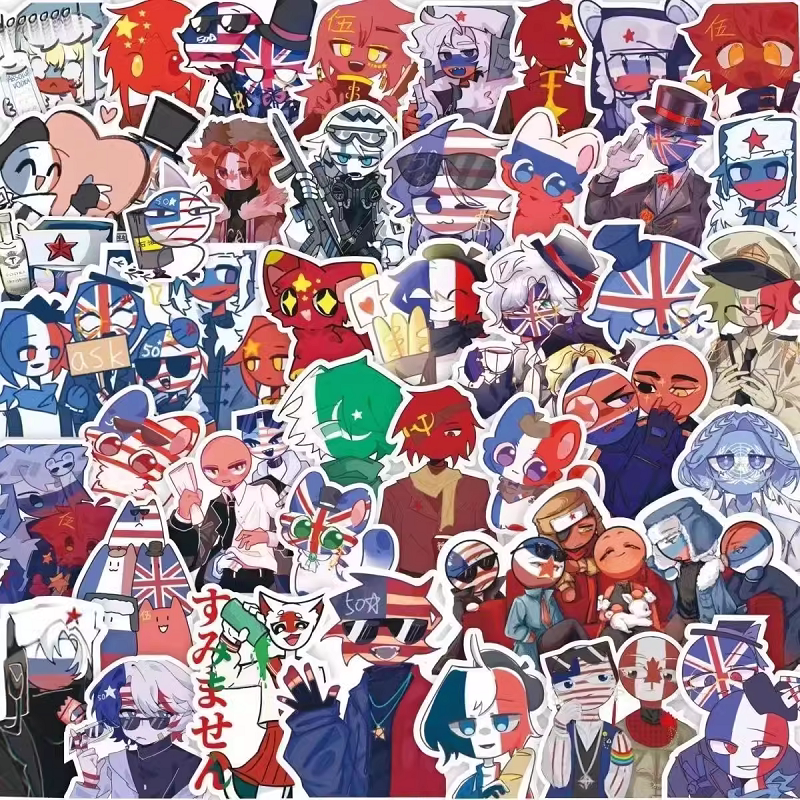 动漫国家拟人搞笑沙雕表情包贴纸ch俄瓷美英法五常装饰贴画