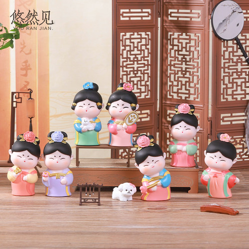 网红公仔手办国潮摆件唐八艺簪花仕女盲盒送女神礼物情绪稳定神器