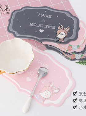 汽车车载用品梅花鹿杯垫子创意餐垫北欧装饰少女心桌垫餐桌隔热垫