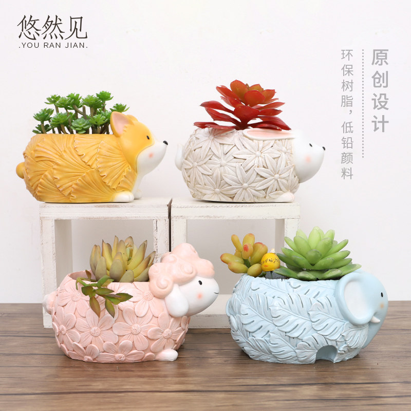 创意小动物多肉花盆儿童房微景观