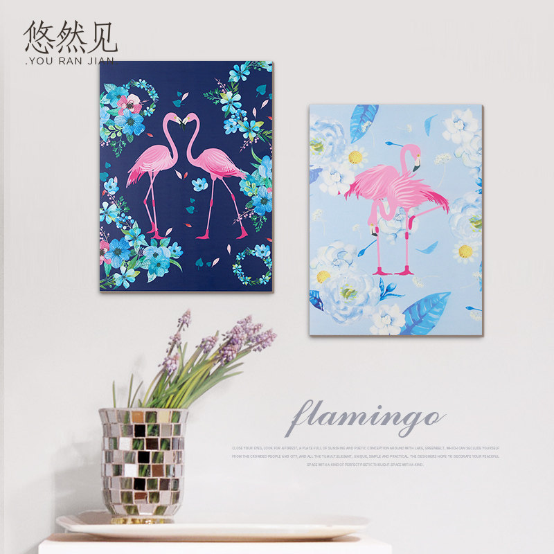 北欧风火烈鸟ins壁饰背景墙奶茶铺挂件墙面家居装饰木板画墙饰