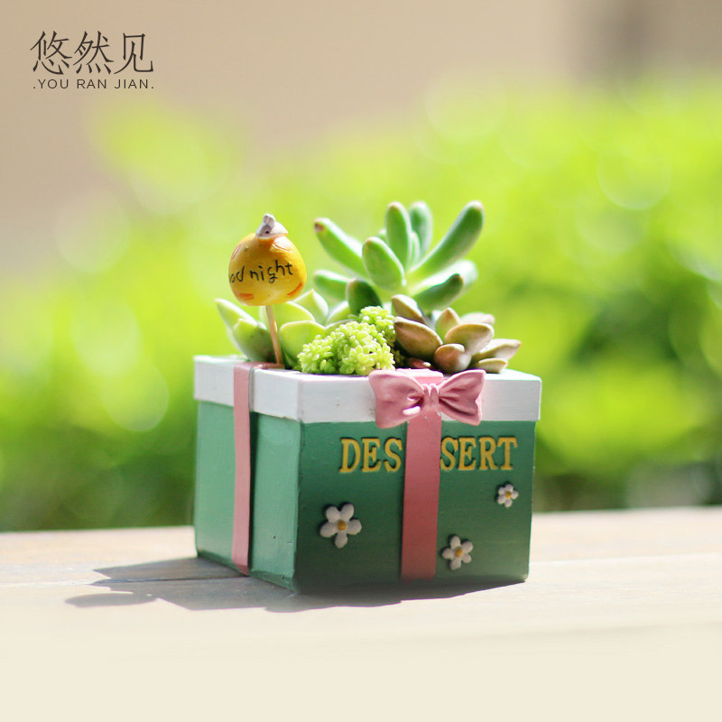 创意zakka仿多材质可爱迷你多肉植物花盆个性时尚树脂桌面装饰品