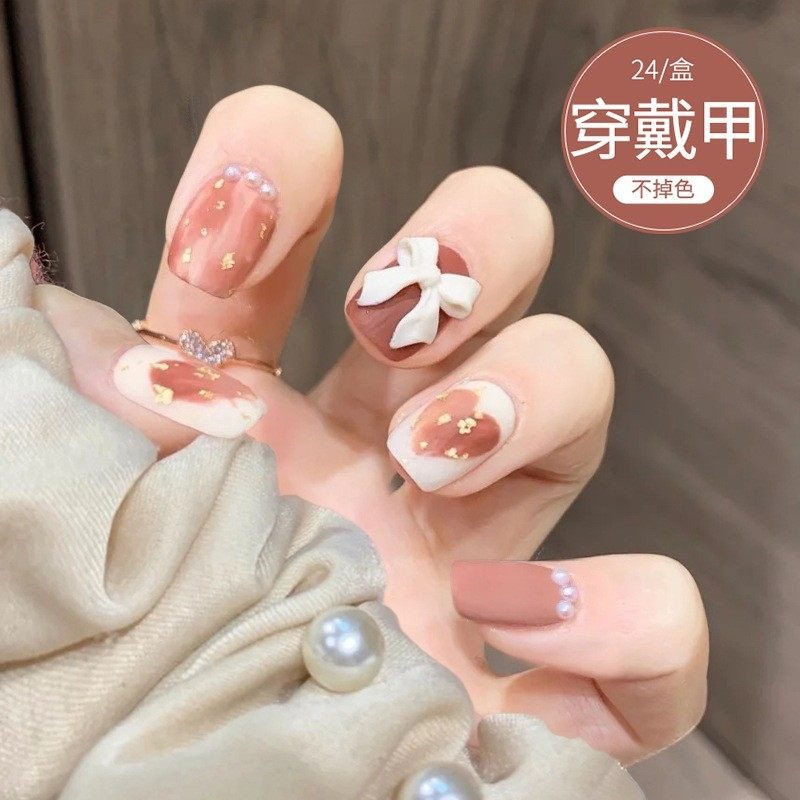 2026年新款儿童美甲穿戴甲感短款显白桃桃蝴蝶24片假指甲贴片,彩妆/香水/美妆工具,美甲工具,淘宝优惠券,粉丝福利购,淘宝优惠卷