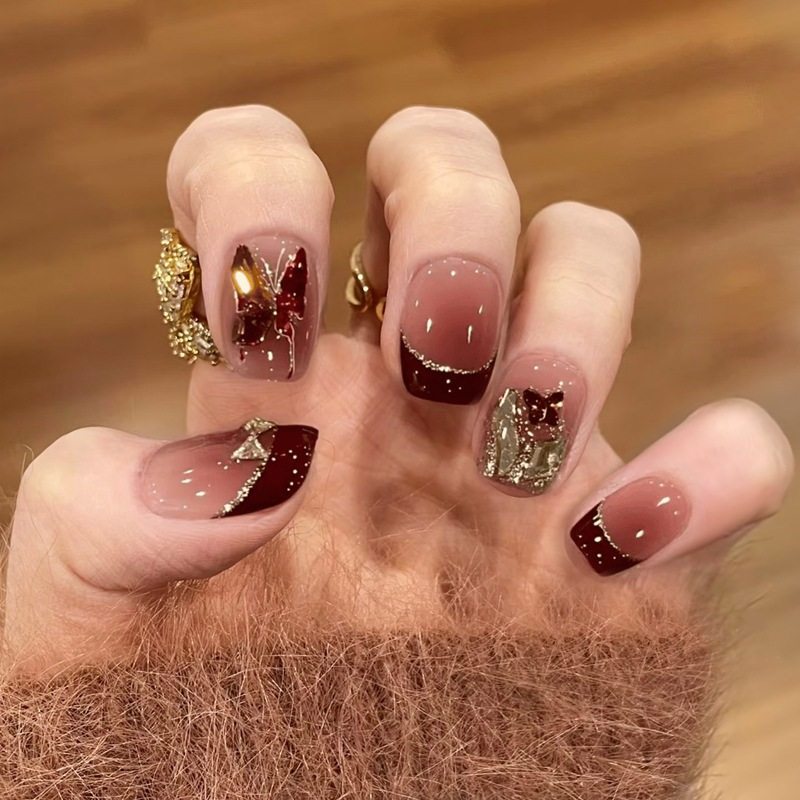 手工儿童美甲穿戴甲高级感短款显白红法蝴蝶指甲贴片2026马年新款,彩妆/香水/美妆工具,美甲工具,淘宝优惠券,粉丝福利购,淘宝优惠卷