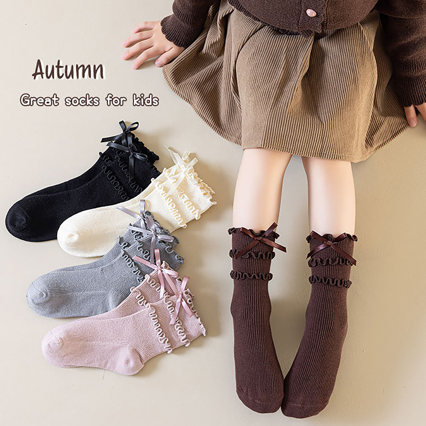 春夏棉袜女童堆堆袜蝴蝶结花边公主袜儿童袜子女孩中筒配裙子短袜