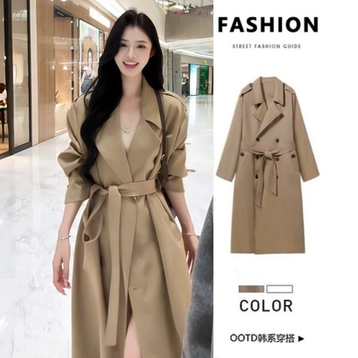 卡其色风衣外套女中长款2025秋季新款韩版收腰气质正肩小个子大衣