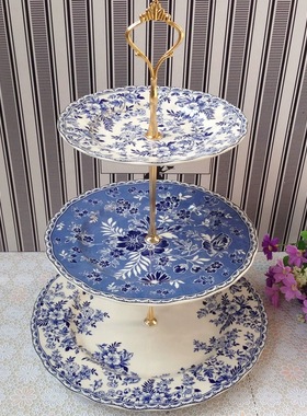 外贸出口英国釉中彩餐具Johnson Brothers原单双三层蛋糕盘水果盘