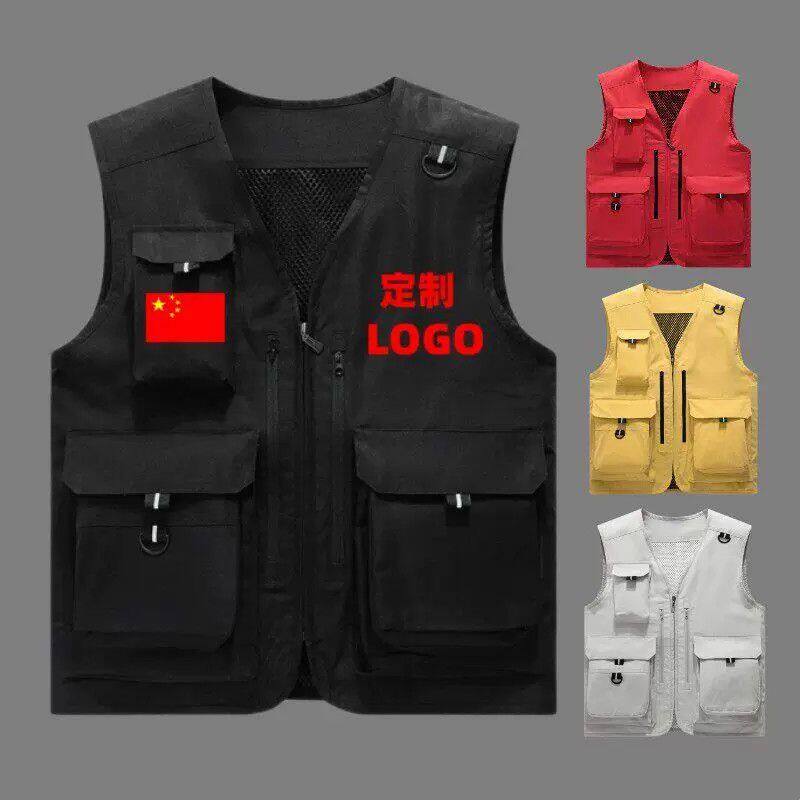 夏季坎肩工装马甲印字logo男士摄影多口袋钓鱼安全背心马夹潮