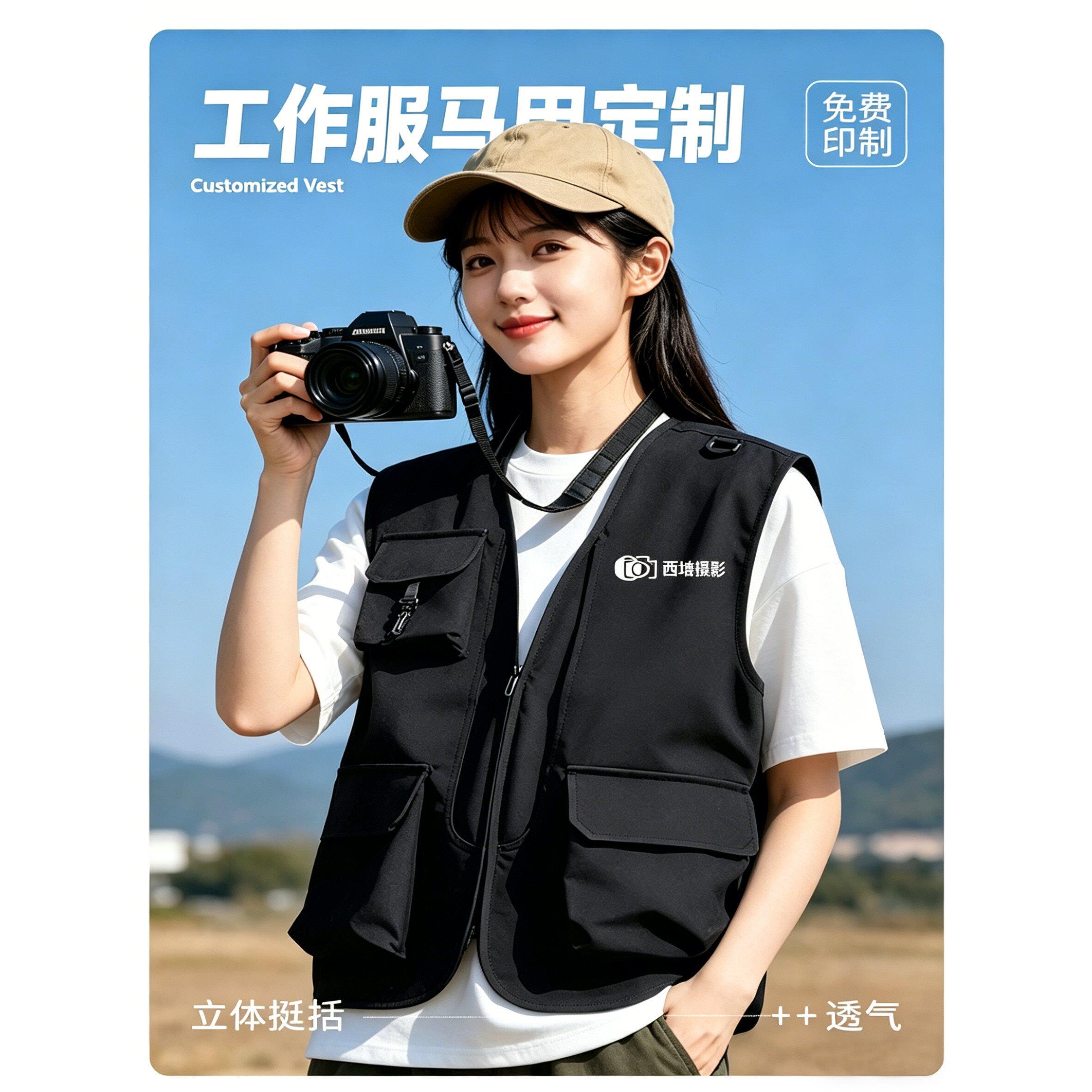 工作服马甲背心定制印logo记者摄影多口袋坎肩订制团体企业工装