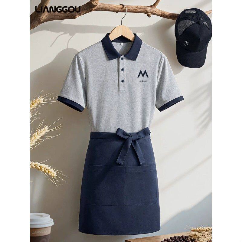 餐饮工作服polo衫夏季翻领餐厅奶茶咖啡店服务员工装短袖T恤