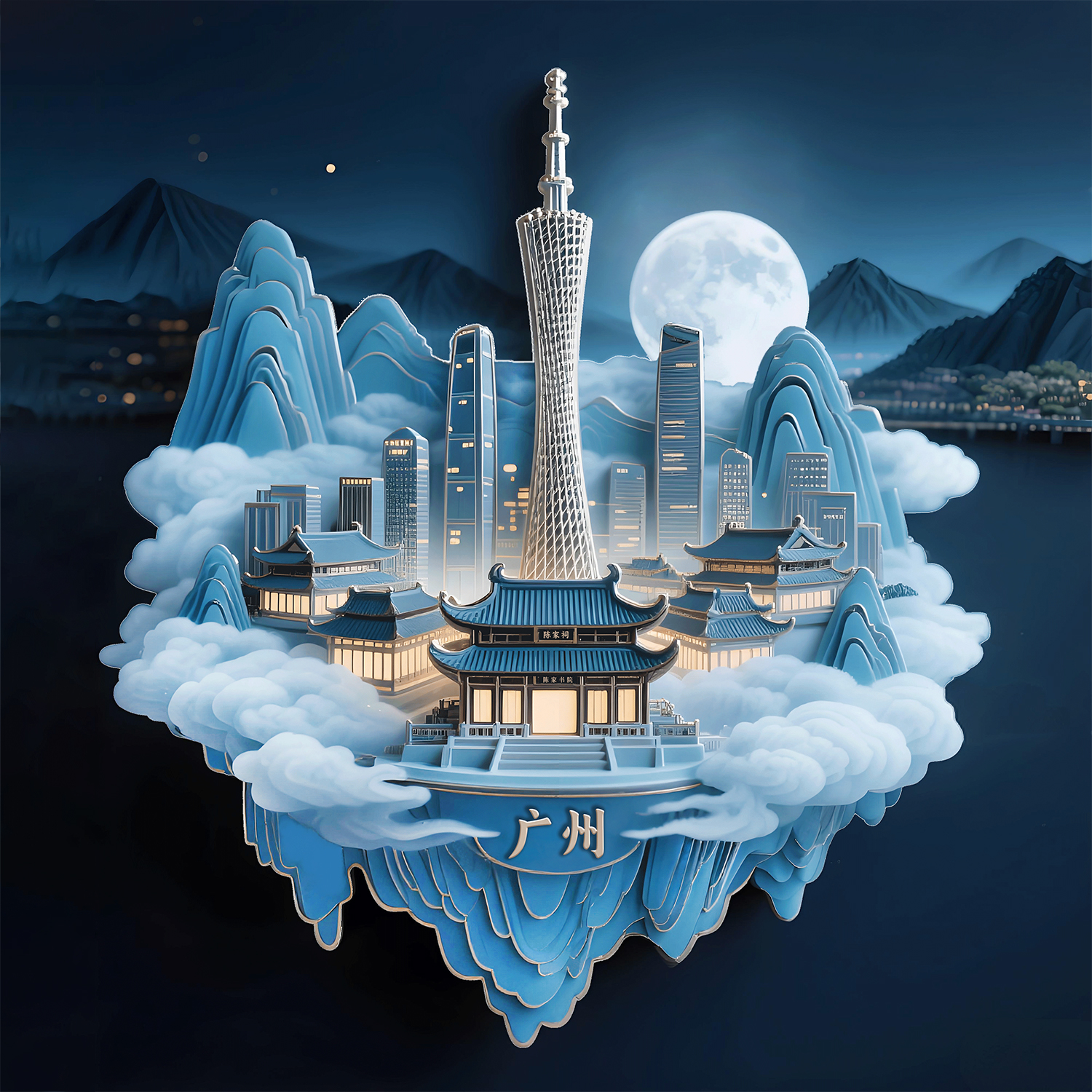 广州夜景金属浮雕冰箱贴