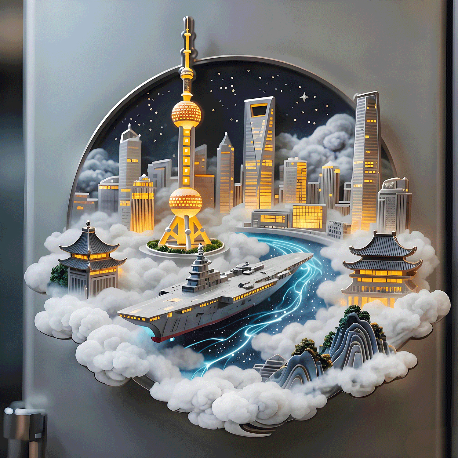 上海未来航空母舰金属冰箱贴