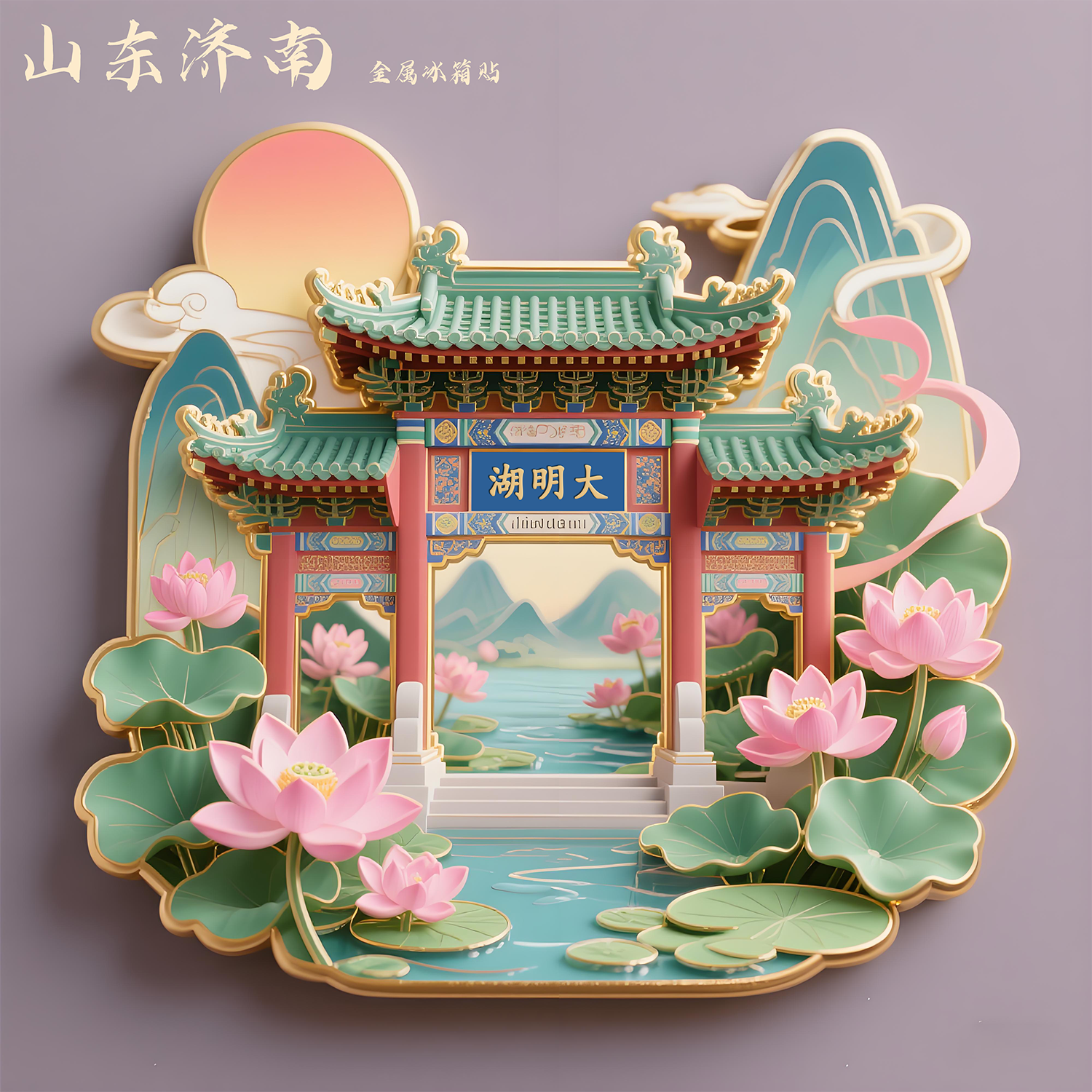 济南大明湖金属浮雕冰箱贴磁贴芙蓉街城市旅游景点纪念伴手礼礼物